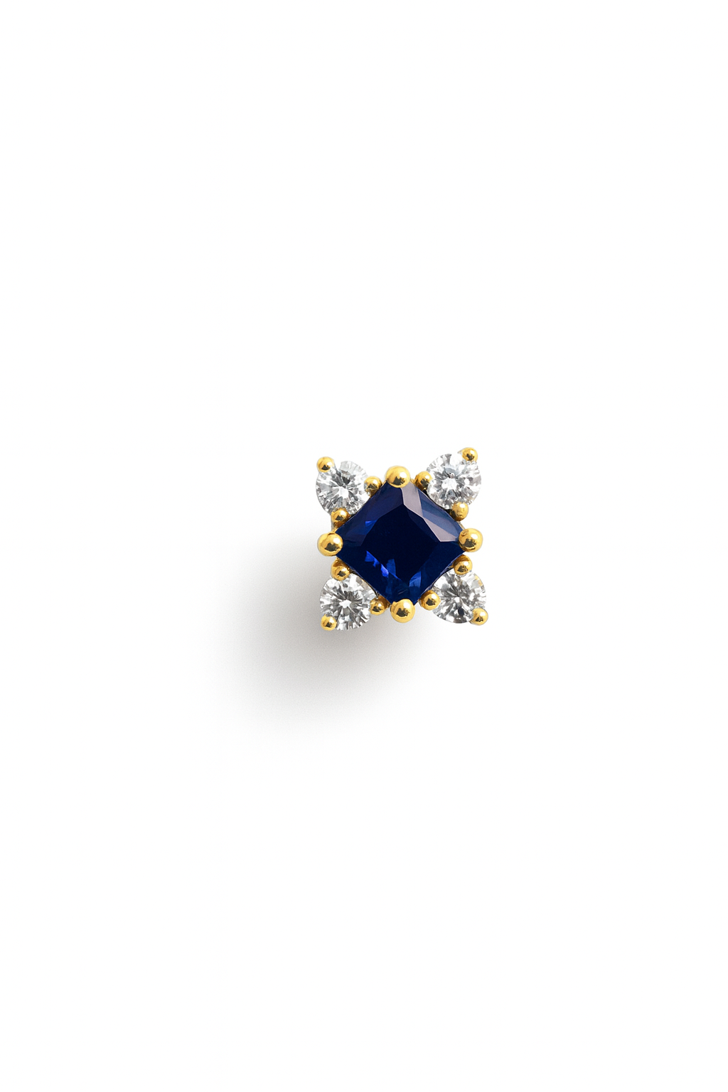 Sapphire Stud  Earrings – 18K Gold Micron Plated Princess-Cut with Zircon Halo