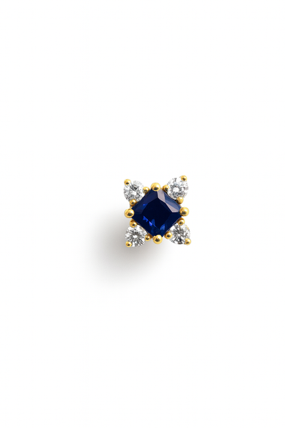 Sapphire Stud  Earrings – 18K Gold Micron Plated Princess-Cut with Zircon Halo
