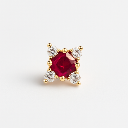 Ruby Stud  Earrings – 18K Gold Micron Plated Princess-Cut with Zircon Halo
