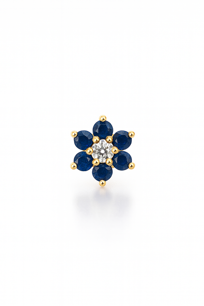 18K Gold Plated Floral Design - Sapphire Stud Earrings
