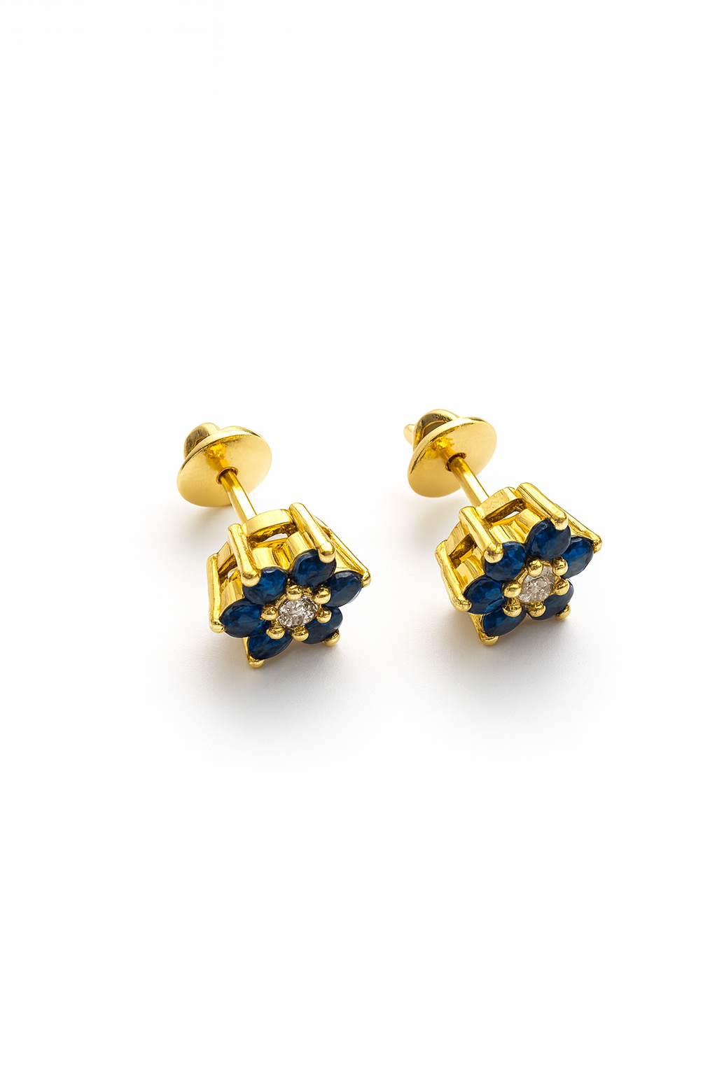 18K Gold Plated Floral Design - Sapphire Stud Earrings