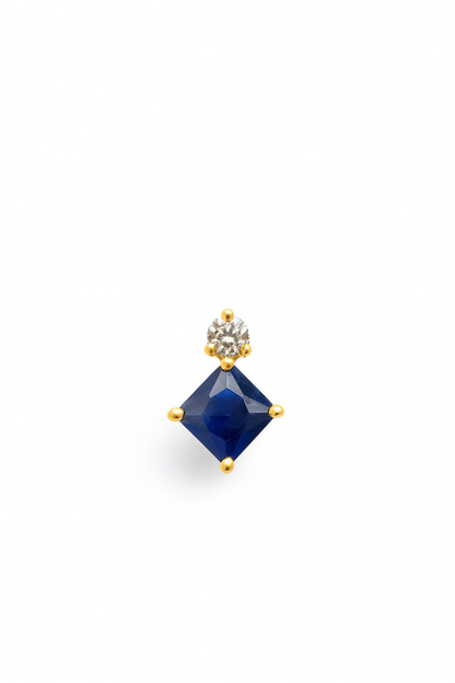 Sapphire Stud Earrings – 18K Gold Plated Princess Cut with Zircon Accent