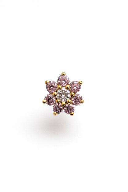 18K Gold Plated Floral Design Pink Stud Earrings