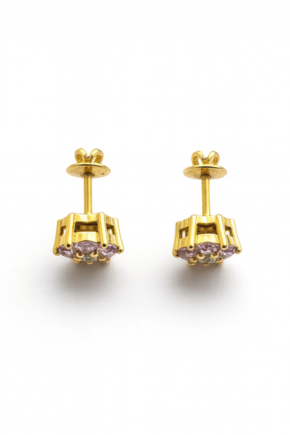 18K Gold Plated Floral Design Pink Stud Earrings