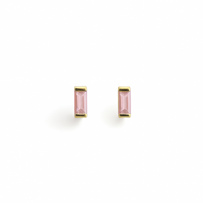Pink Stud  Earrings – 18K Gold Micron Plated Baguette Design
