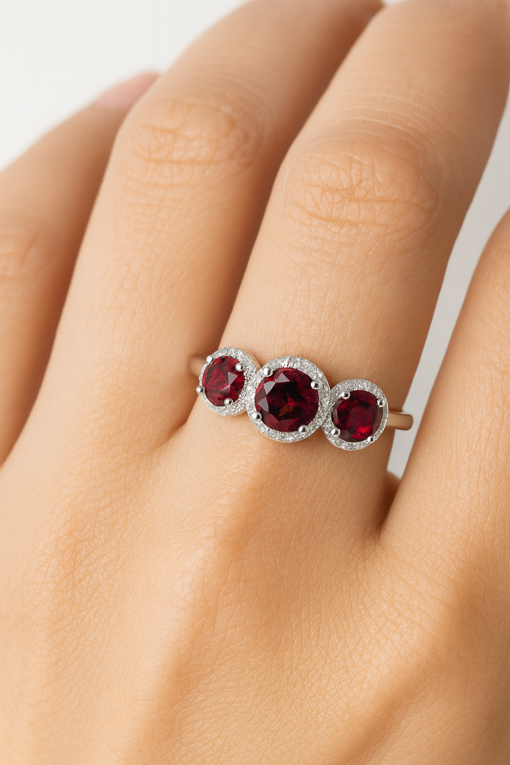 Garnet and Diamond Halo Ring