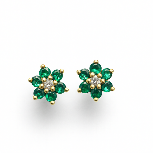 18K Gold Plated Floral Design -Emerald Stud Earrings