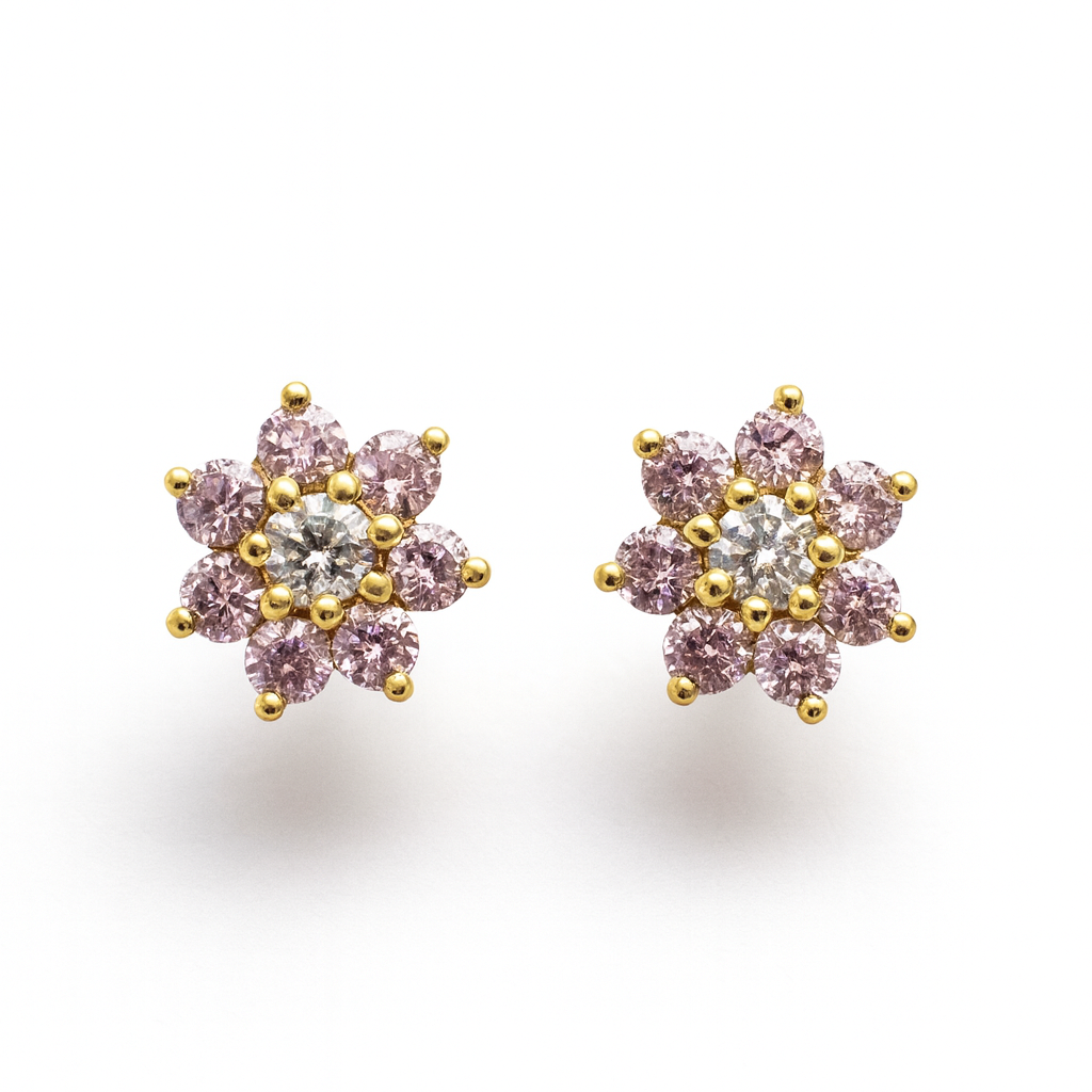 18K Gold Plated Floral Design Pink Stud Earrings