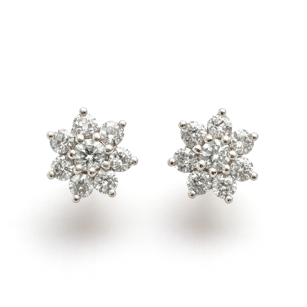 18K Gold Plated Floral Design CZ Diamond Stud Earrings