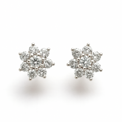18K Gold Plated Floral Design CZ Diamond Stud Earrings