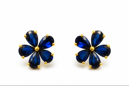 Sapphire Stud Earrings – 18K Gold Micron Plated Floral Design
