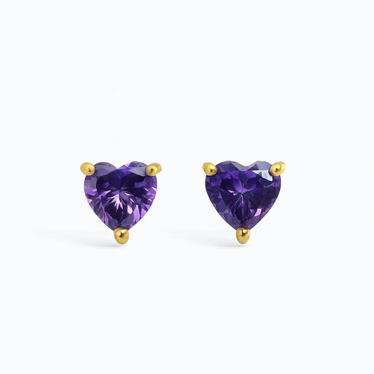 Purple Stud Earrings – 18K Gold Micron Plated Heart Design