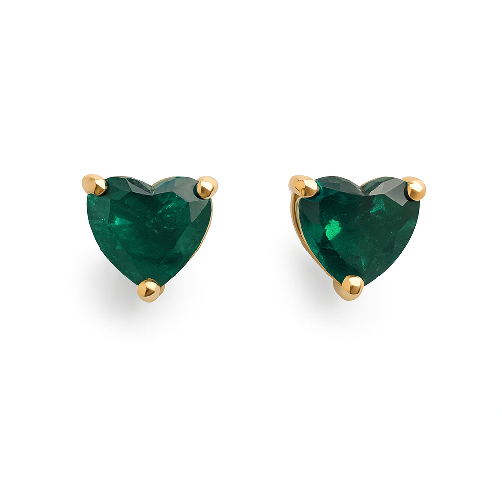 Emerald Stud  Earrings – 18K Gold Micron Plated Heart Design