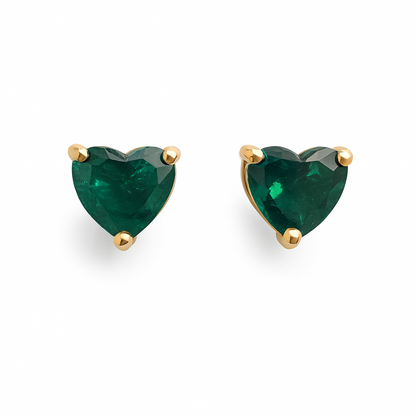Emerald Stud  Earrings – 18K Gold Micron Plated Heart Design