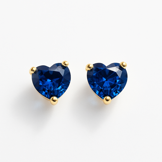 Sapphire Stud  Earrings – 18K Gold Micron Plated Heart Design