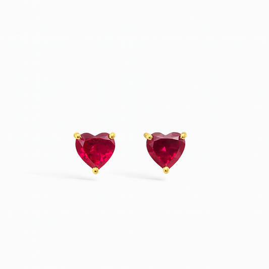 Ruby Stud Earrings – 18K Gold Micron Plated Heart Design