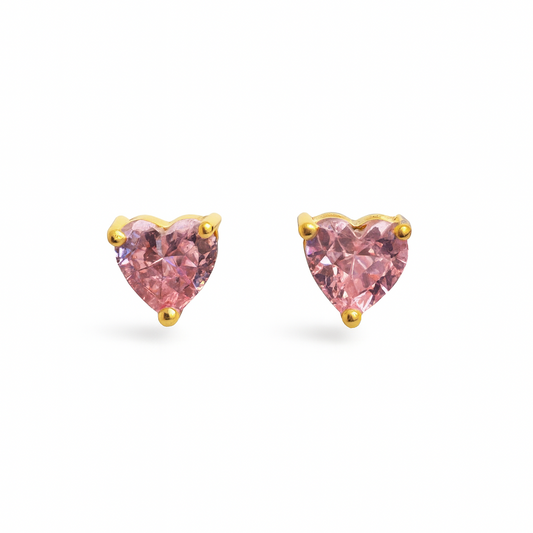 Pink Stud Earrings – 18K Gold Micron Plated Heart Design