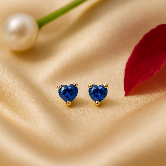 Sapphire Stud  Earrings – 18K Gold Micron Plated Heart Design