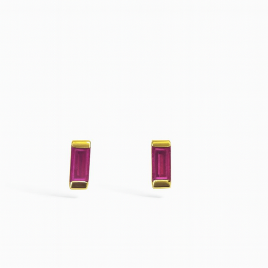 Ruby Stud Earrings – 18K Gold Micron Plated Baguette Design