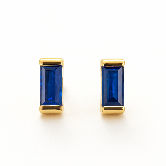 Sapphire Stud Earrings – 18K Gold Micron Plated Baguette Design