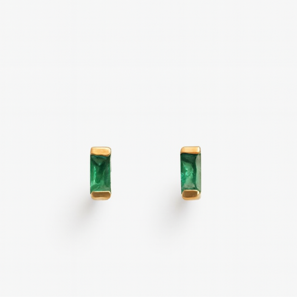 Emerald Stud  Earrings – 18K Gold Micron Plated Baguette Design