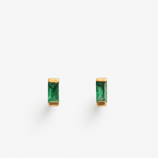 Emerald Stud  Earrings – 18K Gold Micron Plated Baguette Design