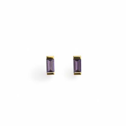 Purple Stud  Earrings – 18K Gold Micron Plated Baguette Design