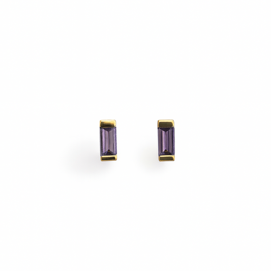 Purple Stud  Earrings – 18K Gold Micron Plated Baguette Design