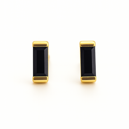 Black Stud Earrings – 18K Gold Micron Plated Baguette Design