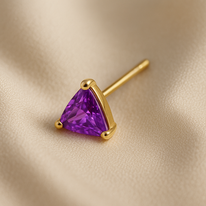 Purple Stud Earrings – 18K Gold Micron Plated Trillion-Cut Design
