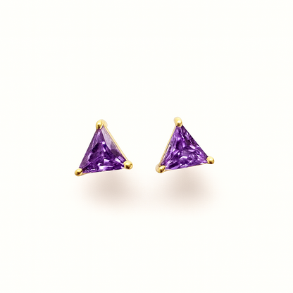 Purple Stud Earrings – 18K Gold Micron Plated Trillion-Cut Design