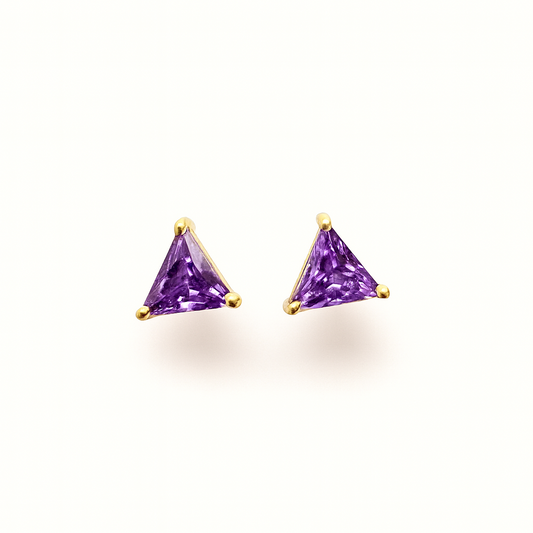 Purple Stud Earrings – 18K Gold Micron Plated Trillion-Cut Design