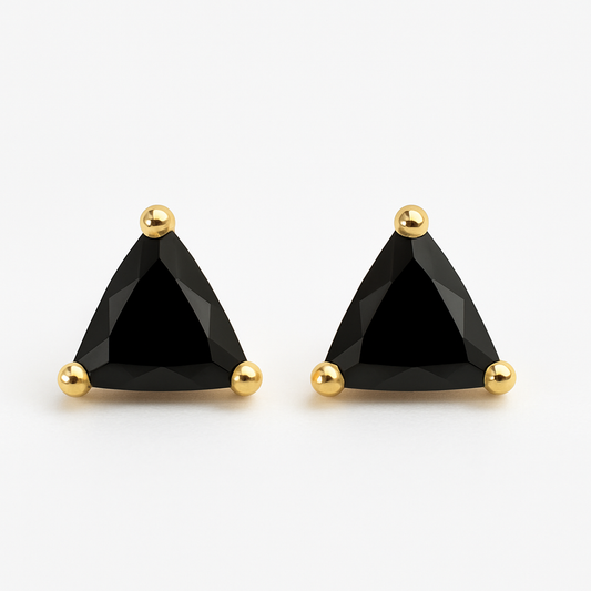 Black Stud Earrings – 18K Gold Micron Plated Trillion-Cut Design