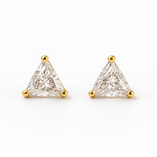 CZ Diamond Stud Earrings – 18K Gold Micron Plated Trillion-Cut Design