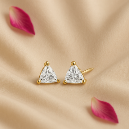 CZ Diamond Stud Earrings – 18K Gold Micron Plated Trillion-Cut Design