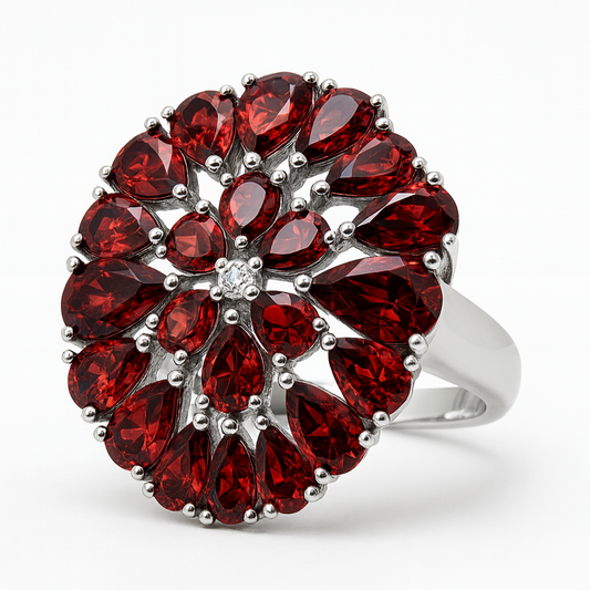 Garnet Cluster Ring in Sterling Silver 925