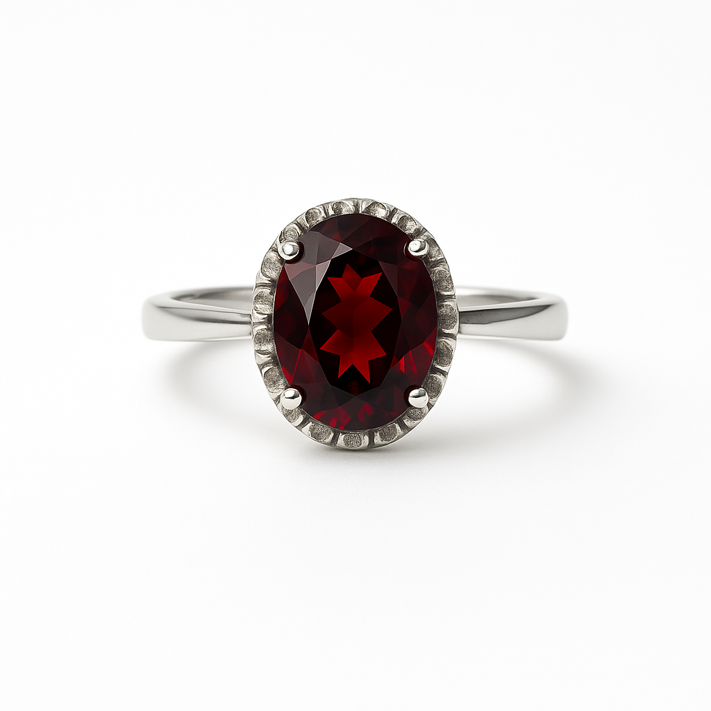 Garnet Ring in Sterling Silver 925