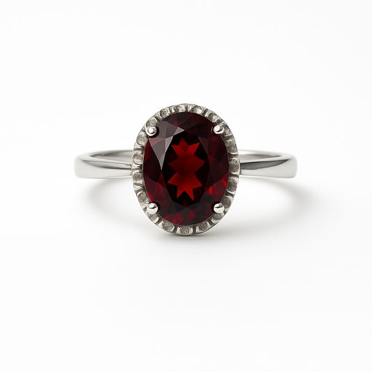 Garnet Ring in Sterling Silver 925