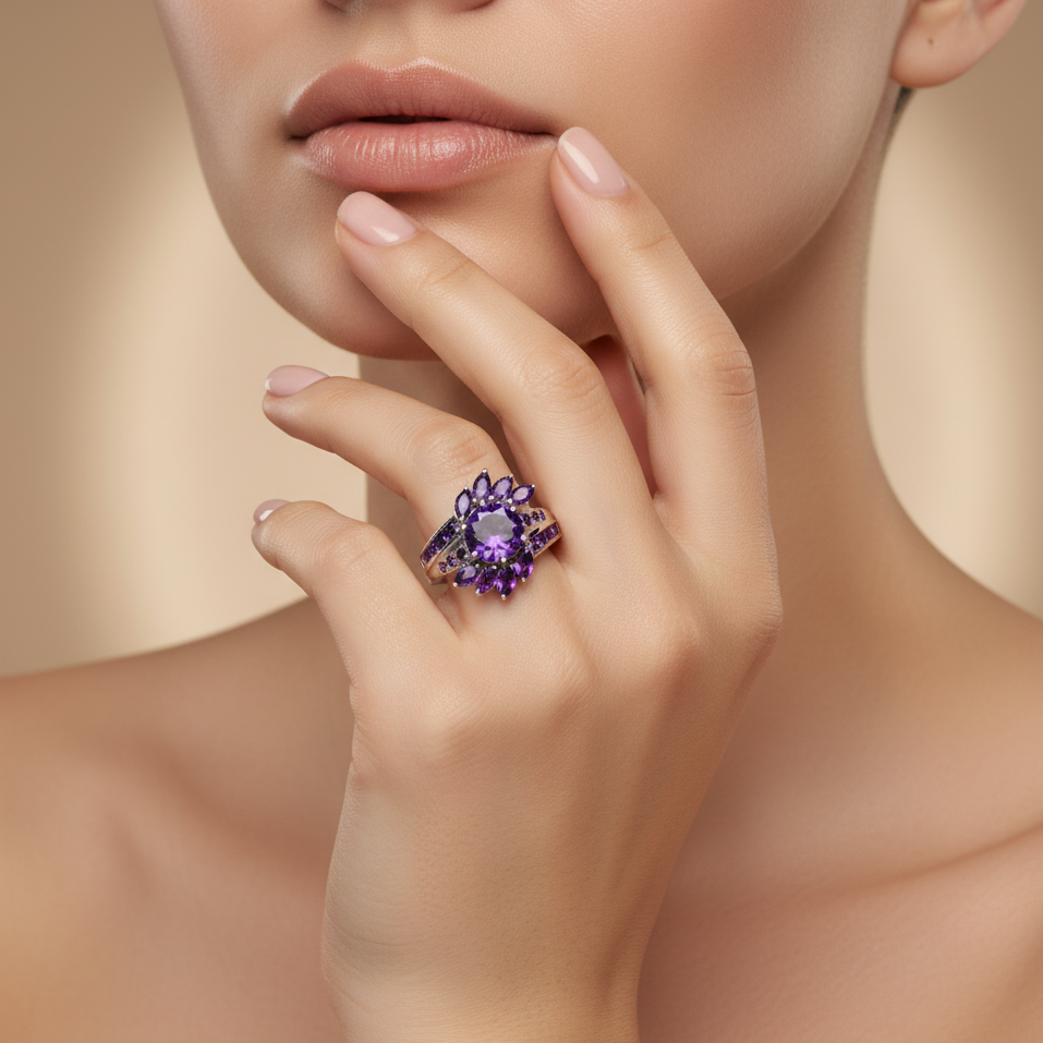 Amethyst Cocktail Ring – Sterling Silver