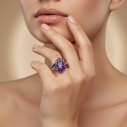 Amethyst Cocktail Ring – Sterling Silver