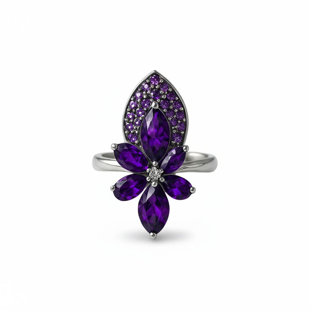 Amethyst Bloom Statement Ring – Sterling Silver