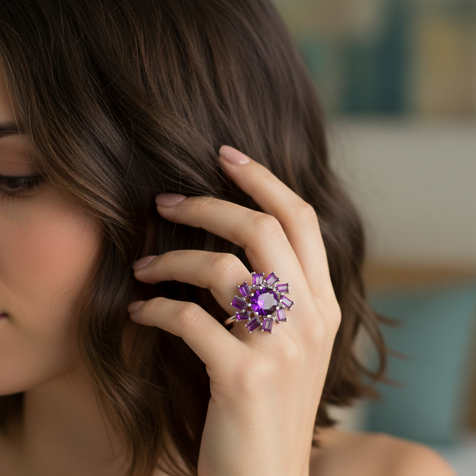 Amethyst Ring 92.5 Silver