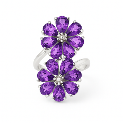 Amethyst Floral  Ring – Sterling Silver