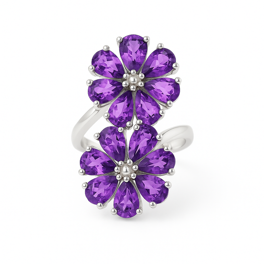 Amethyst Floral  Ring – Sterling Silver