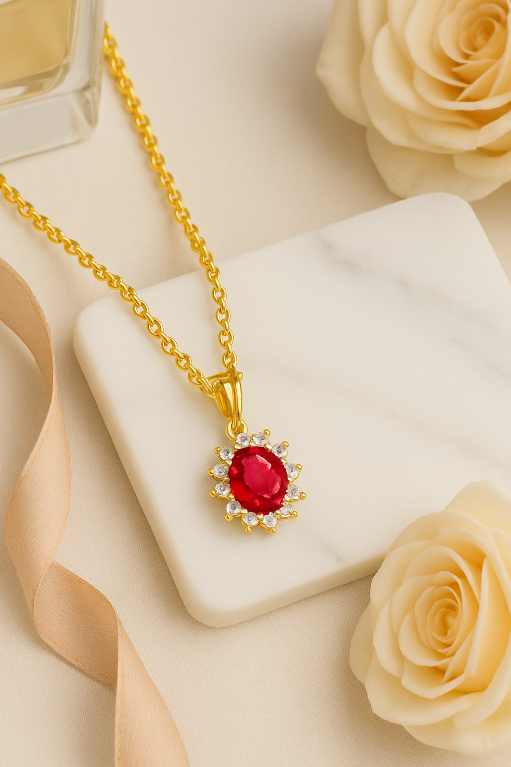 Red Oval Pendant Necklace – 18K Gold Micron Plated Luxury