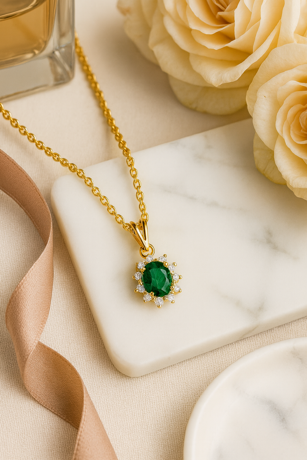 Green Oval Pendant Necklace – 18K Gold Micron Plated Luxury