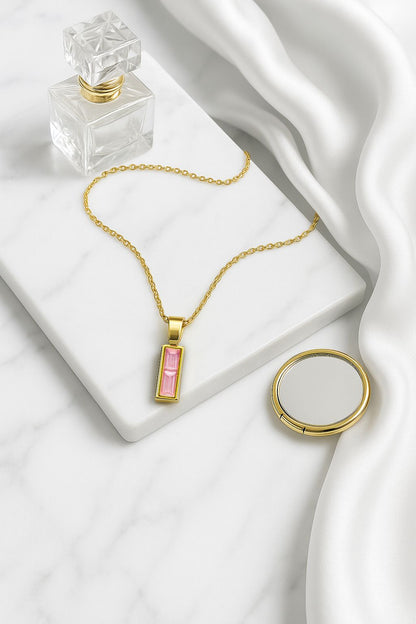 18K Gold Plated PInk Pendant Necklace.