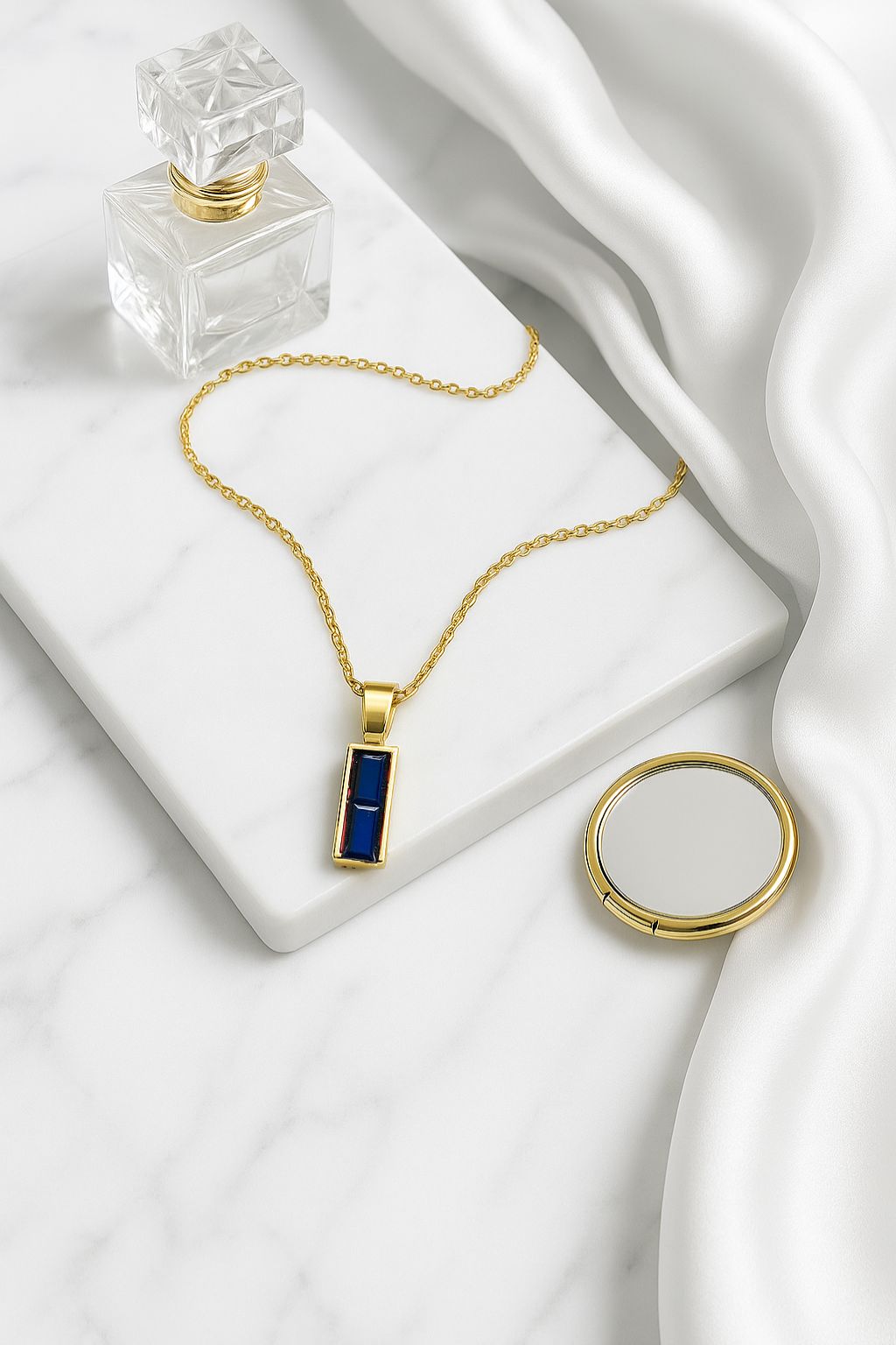 18K Gold Plated Sapphire Pendant Necklace.