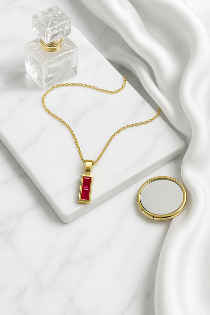 18K Gold Plated Ruby Pendant Necklace.