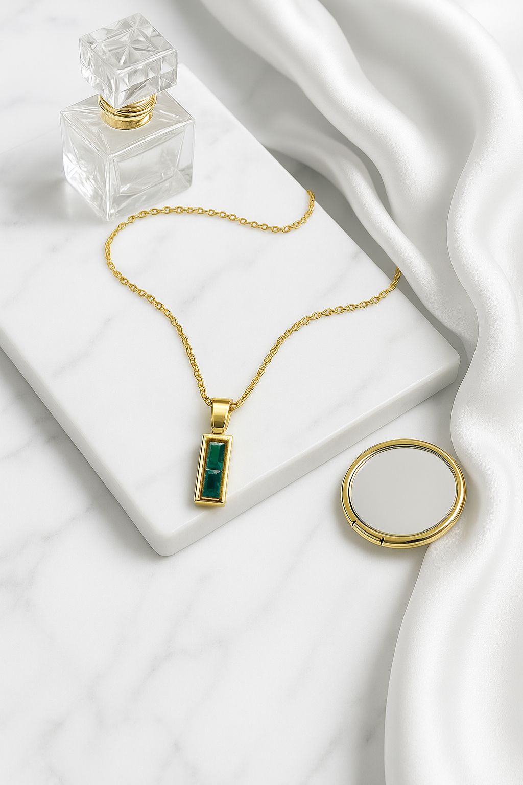 18K Gold Plated Emerald Pendant Necklace.
